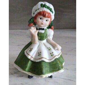 Vintage Lefton St. Patrick's Day Irish Girl Figurine Shamrocks KW4461 Hand Paint
